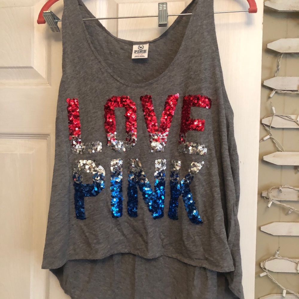 Sequined USA PINK Tank Top